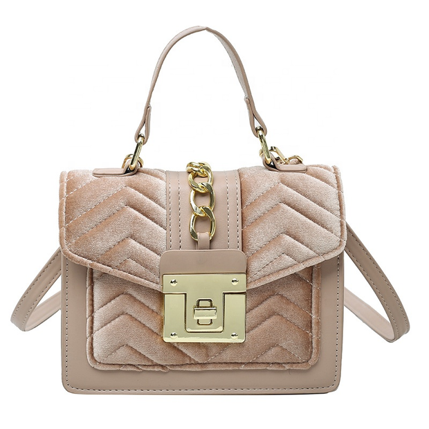 New high-grade velvet lock pu leather shoulder messenger bag fashion chain decoration ladies handbag luxury.