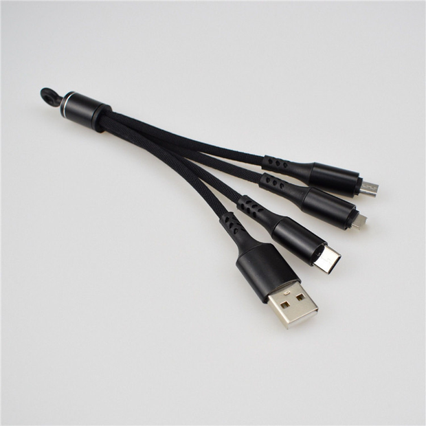 Keychain 3 in 1 USB Type C Cable for iPhone 12 11 Pro XS X XR 3in1 2in1 USB Cable Charger Micro USB.