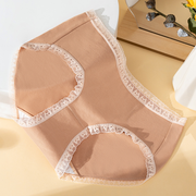 Comfortable Mid Rise Nude Lace Cat Pattern Cotton Underwear Panties For Women
